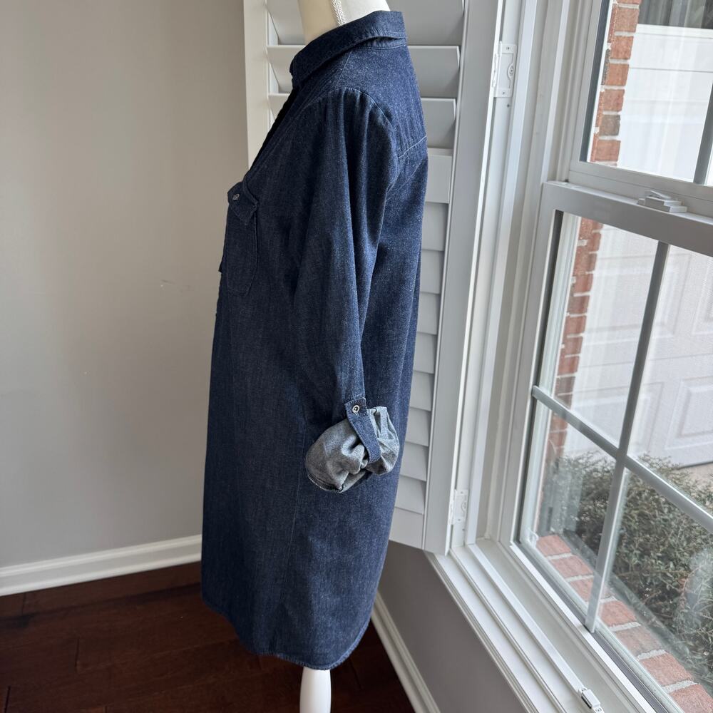 LOFT Denim Shirt Dress Blue Chambray Long Sleeve Roll Tab Sleeves Womens Small - Picture 5 of 12